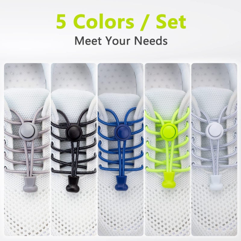 AIXMEET 5 Pairs Elastic No Tie Shoe Laces - Heavy Duty, Tieless Laces for Kids & Adults, Ideal for Running & Sports - Image 2